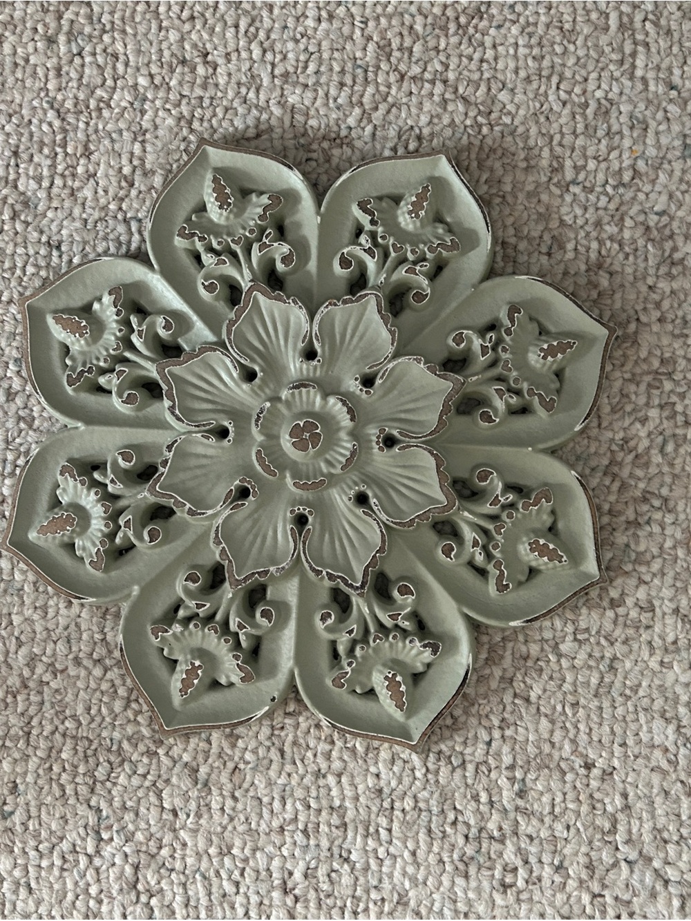 Ornate Floral Metal Wall Accent in Sage